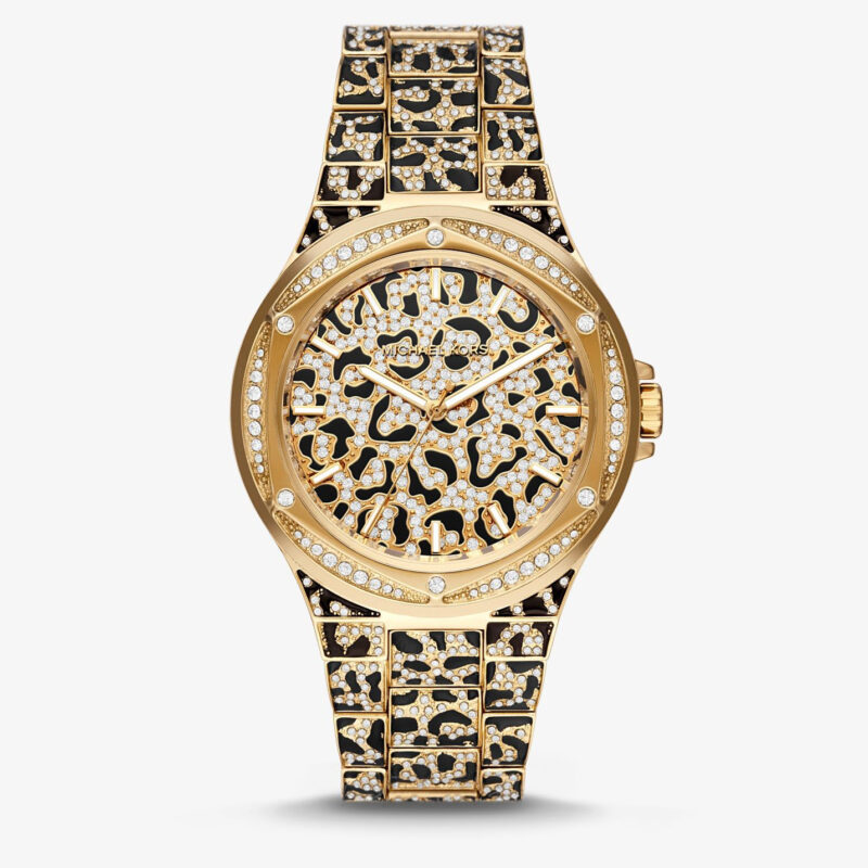 Montre dames Michael Kors - Lennox - dorée surdimensionnée à pierres pavées et imprimé animal - MK7284